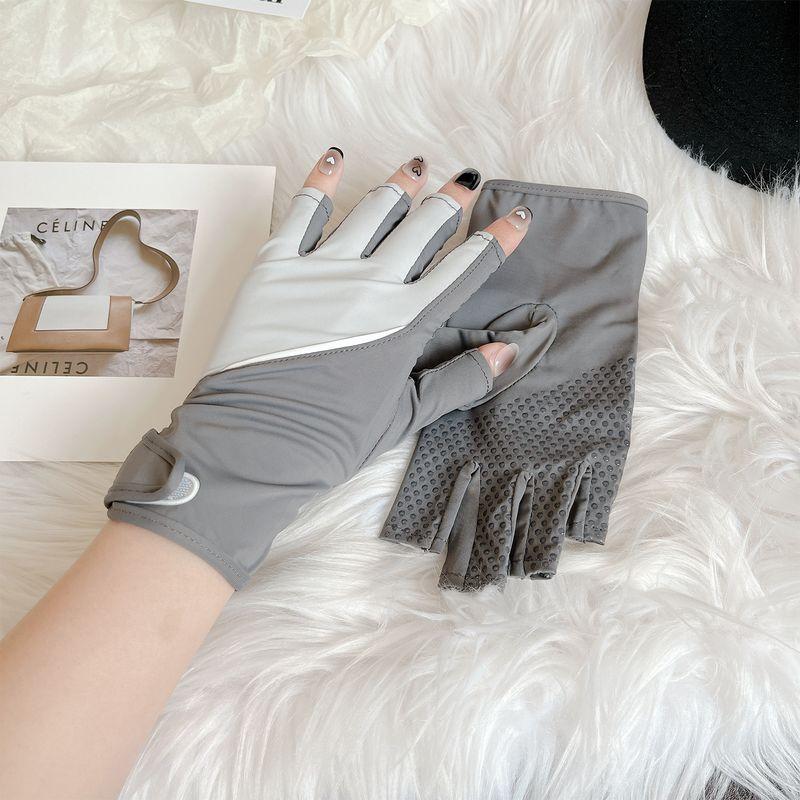 

Half Finger Gloves Internet Celebrity Thin Breathable Driving Cycling Hiking Fitness Anti-Slip Sun Protection Hand Guard Finger Leakage Cycling Gray Patchwork-B53 half finger gloves