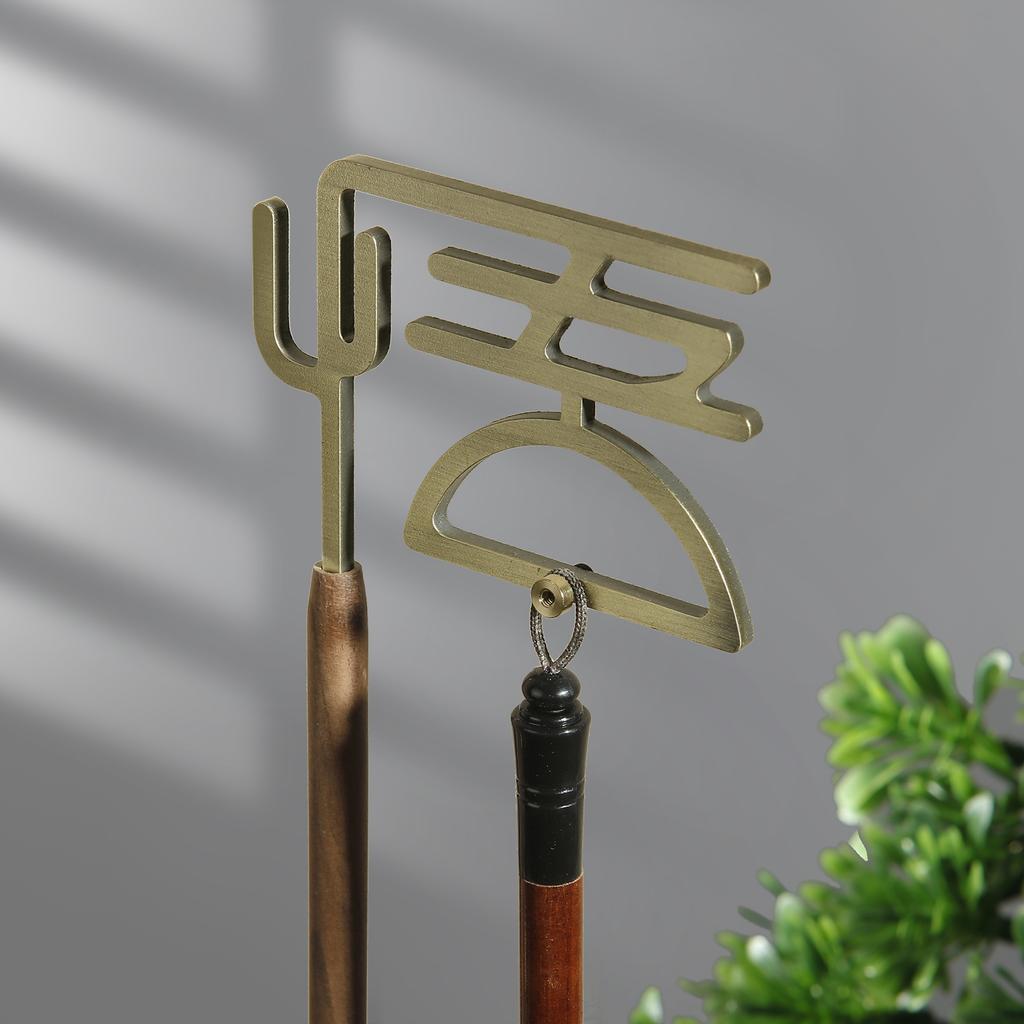 Chinese Wu Brush Pen Holder with Wooden Base Calligraphy Rest Ink Hanger Metal Writing Brush Holder School Stationery