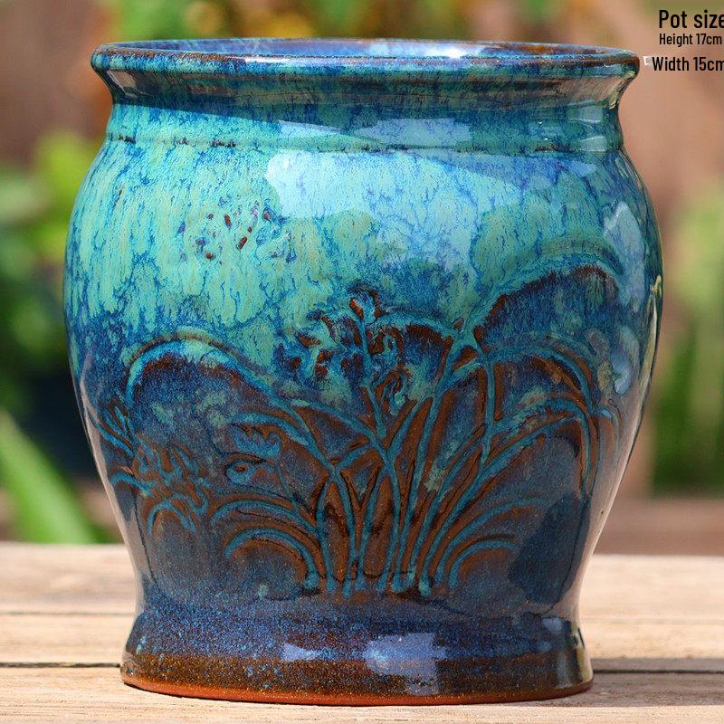 Handmade Large Coarse Pottery Succulent Flower Pot – Round Purple Sand Ceramic Planter