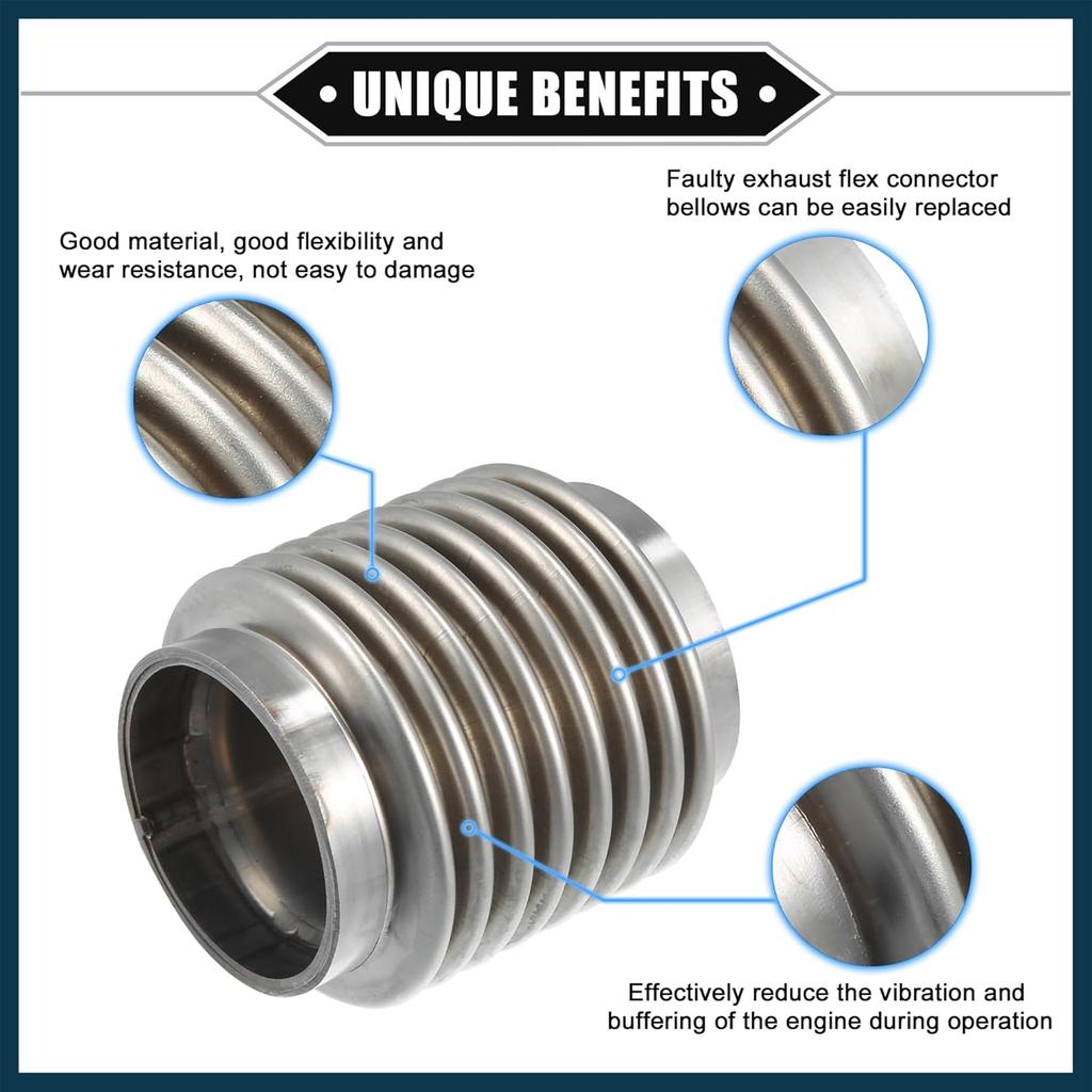 Car Exhaust Flexible Pipe, 50.8x82mm 2"x3.23" Exhaust Flex Connector Pipes Bellows Universal for Car Durable Stainless Steel Silver Tone Automotive