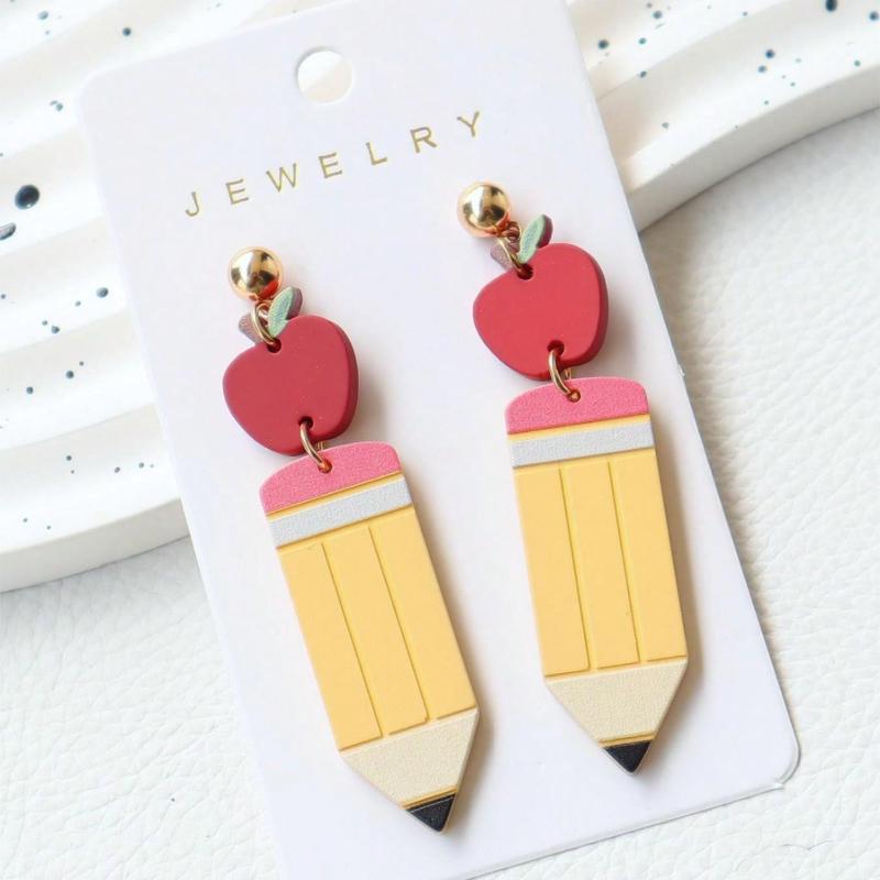 1 Pair Back To School Pencil Shaped Cute Earrings,  Personalized Earrings for Holiday Party Gift