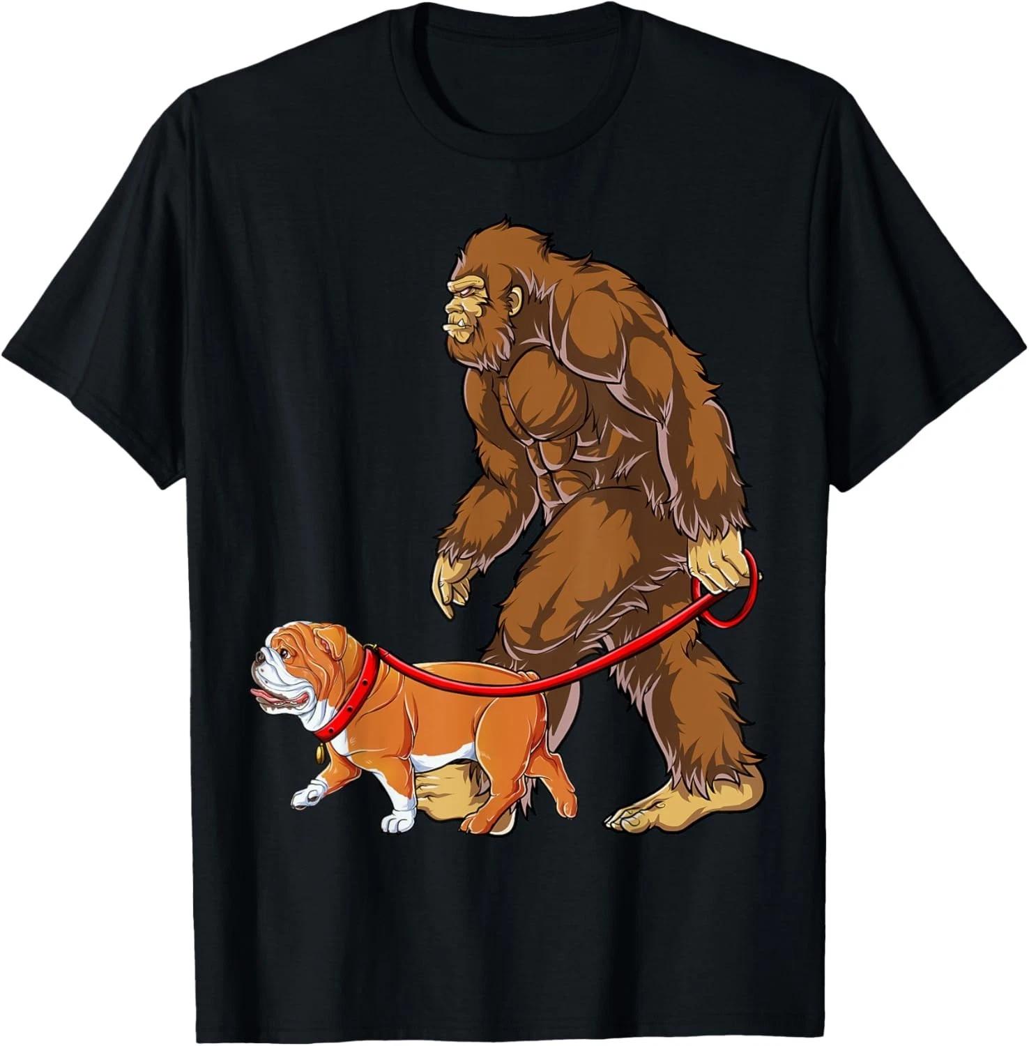 Bigfoot English Bulldog Dog Walk Funny Sasquatch Lovers Gift Unisex T-Shirt 2XL