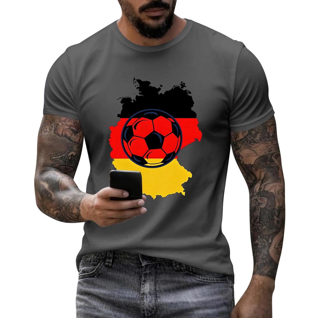 Men's Short Sleeve Crew Neck T-Shirt Germany Graphic Print Split Design Casual Top for Everyday Wear