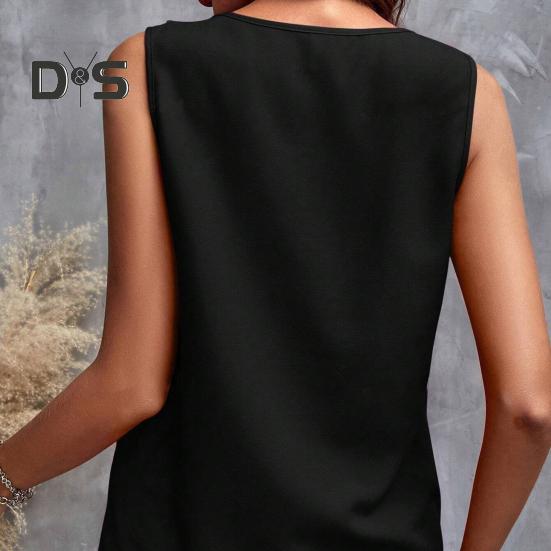 Dámská vesta Jednobarevná S výstřihem do V Volánková ozdoba Bez rukávů Halenka Volný střih Letní pulovrové topy pro každodenní nošení