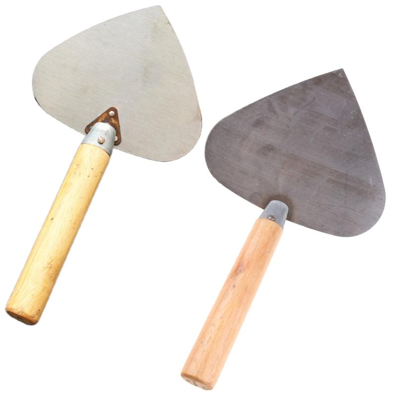 Manganese Steel Round Shovel Wooden Handle Plastering Coat Float Trowel Concrete Masonry Tools 33x17.5cm/12.99x6.89''