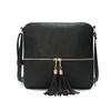 Women's Crossbody Shoulder Bag with Double Tassels and Front Pocket Zipper - In Stock and Trending