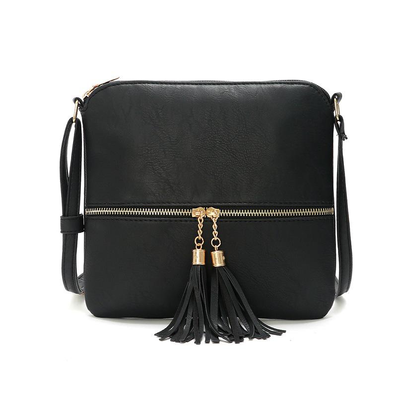 Women's Crossbody Shoulder Bag with Double Tassels and Front Pocket Zipper - In Stock and Trending