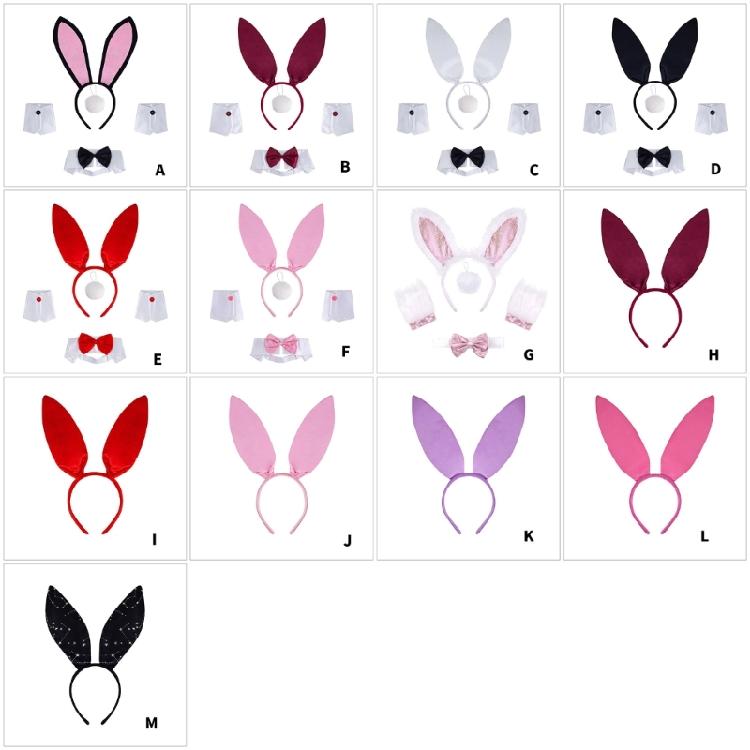 Frauen Mädchen Hasenohren Stirnband Kragen Fliege Manschette Häschen Schwanz Osterhasen Kostüm Set für Halloween Cosplay Party
