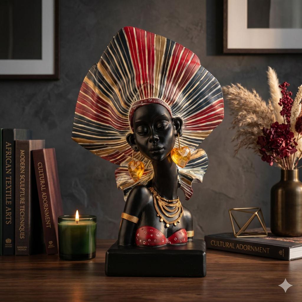 African Style Resin Bust Statue, Retro Tribal Character Sculpture, Home Living Room Cabinet Desktop Art Decor Ornament