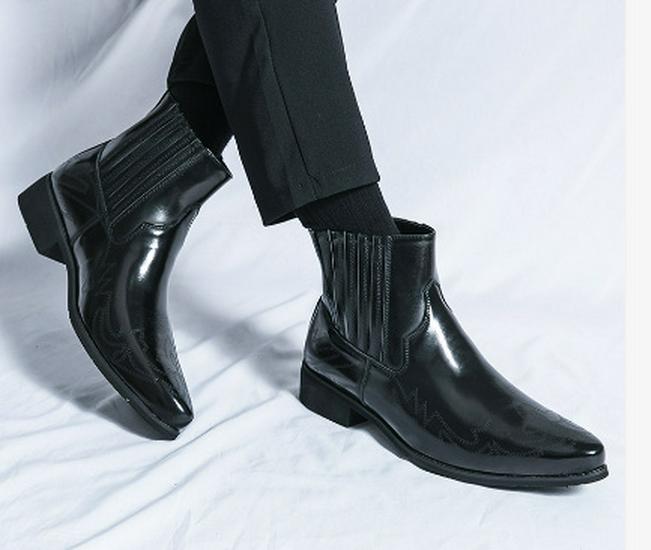 Men s Plus Size Retro British Style High-Top Leather Chelsea Boots - Autumn Pointed Toe Shoes 43 чёрный