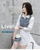 Elegant 2025 Spring/Summer Two-Piece Set: Solid Shirt + Denim Vest