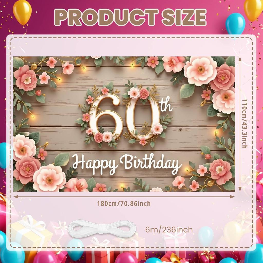 Banner Milestone Birthday Theme Happy 60th Birthday Banner Birthday Celebration Background Feminine Aesthetic For Indoor Event