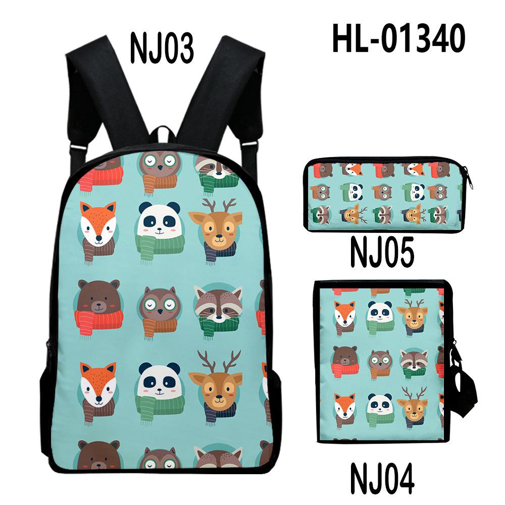 Classic Novelty Funny animals 3D Print 3pcs/Set pupil School Bags Laptop Daypack Backpack Inclined shoulder bag Pencil Case