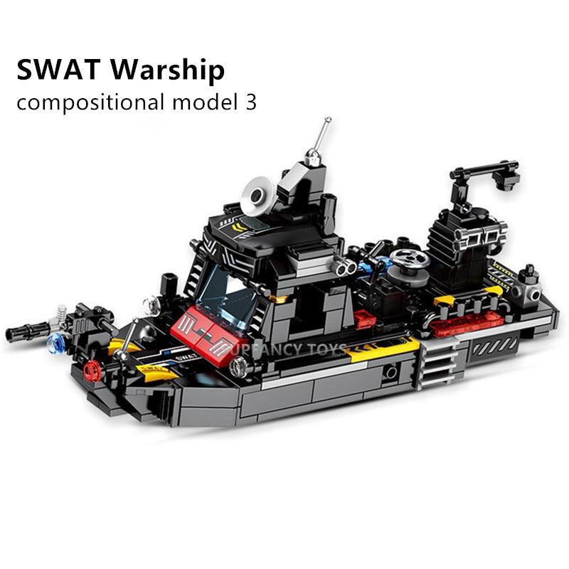 695 Stücke City Polizei SWAT Truck Bausteine Sets Schiff Fahrzeug Technik Blöcke Playmobil bricsk Spielzeug Für Kinder