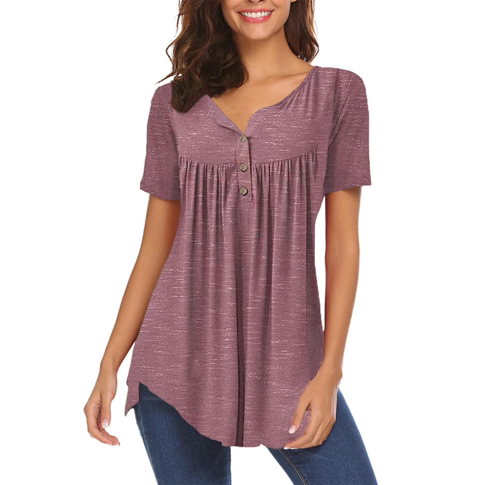 

Женская туника с коротким рукавом, свободные топы, повседневные топы больших размеров, плиссированная туника на пуговицах, повседневные летние футболки для женщин XXXXL