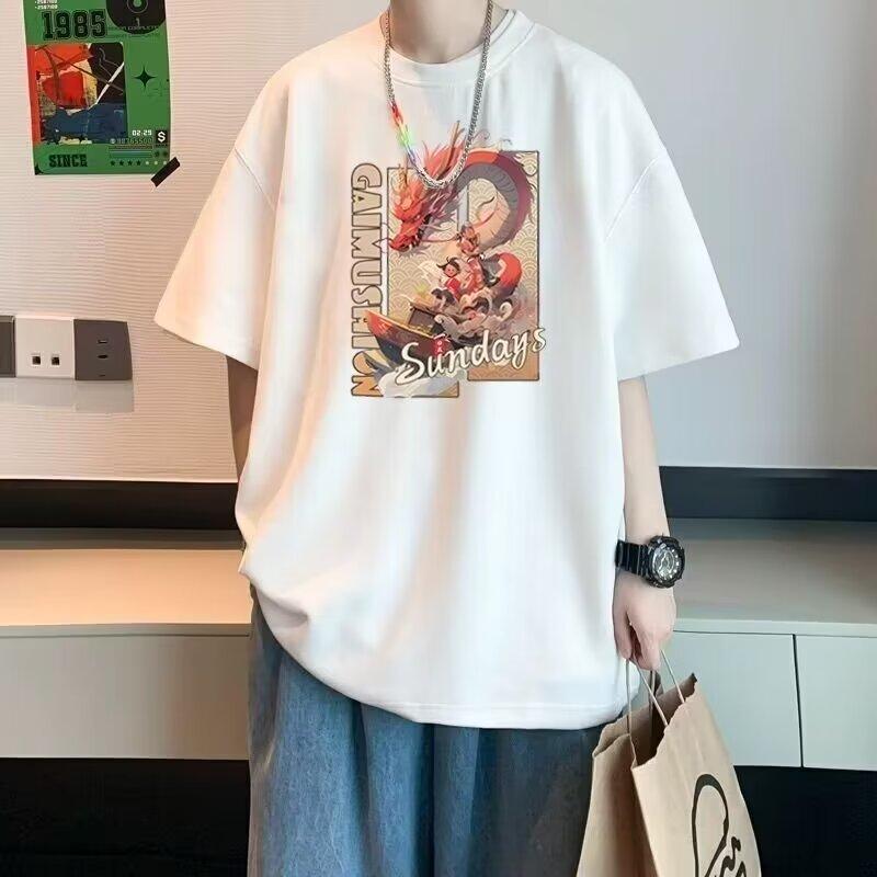 Men'S Trendy Letter Round Neck Printed Short Sleeved T-Shirt For Summer Ins Loose Casual Top