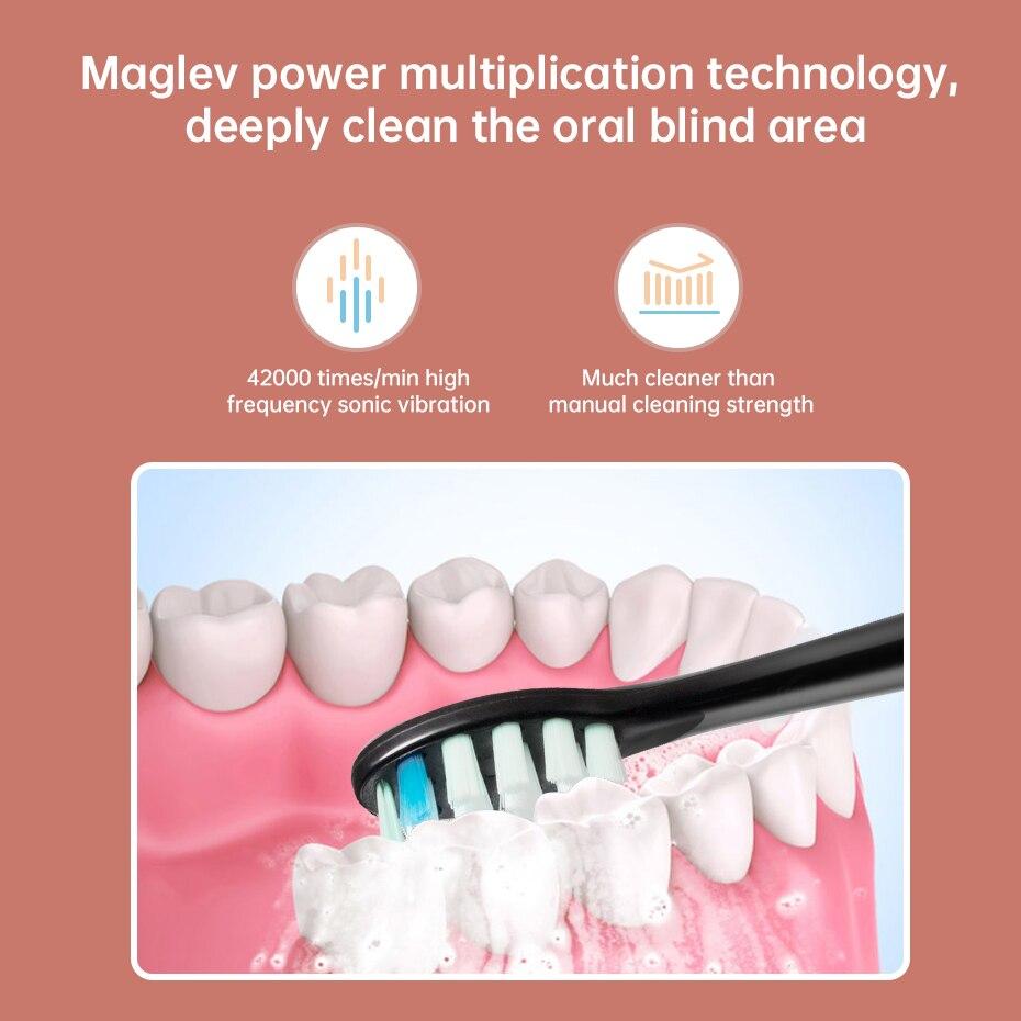 Periuță de dinți electrică cu ultrasunete Încărcare fără fir IPX7 Capete de înlocuire rezistente la apă Cronometru pentru albirea dinților Perie inteligentă