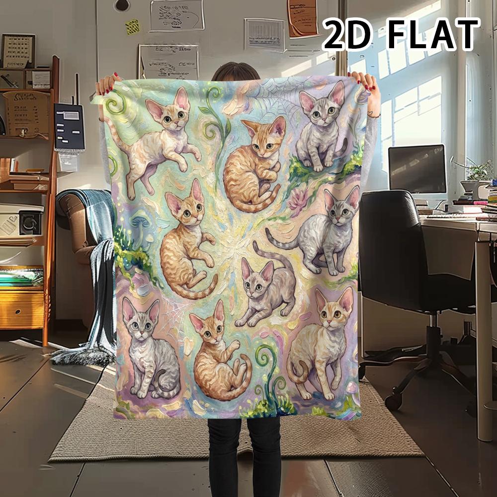 1Pc Vibrant Mandala Cats Print Flannel Blanket,High Quality Comfortable for All Seasons,Home Decor,Warmth and Comfort,Perfect for Christmas Gifts