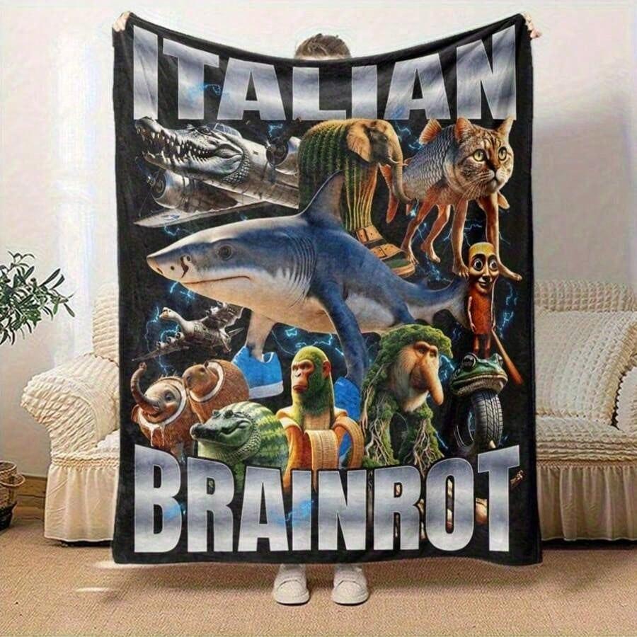 

Italian Brainrot Flannel Blanket many sizes 2D print AI horror fun thick flannel sofa bed office cozy funny 30x40in