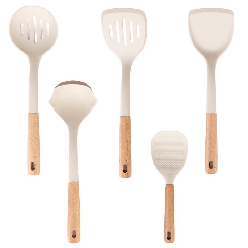 5-Piece Wooden Handle Silicone Kitchen Utensil Set