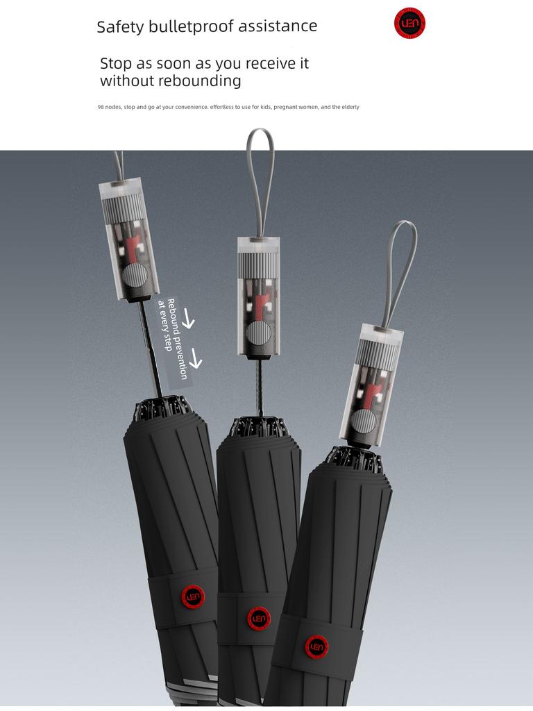 Mechanical Handle Umbrella, Fully Automatic, Enlarged, Reinforced, Thickened, Windproof, Heavy Rain Special Folding Umbrella for Men