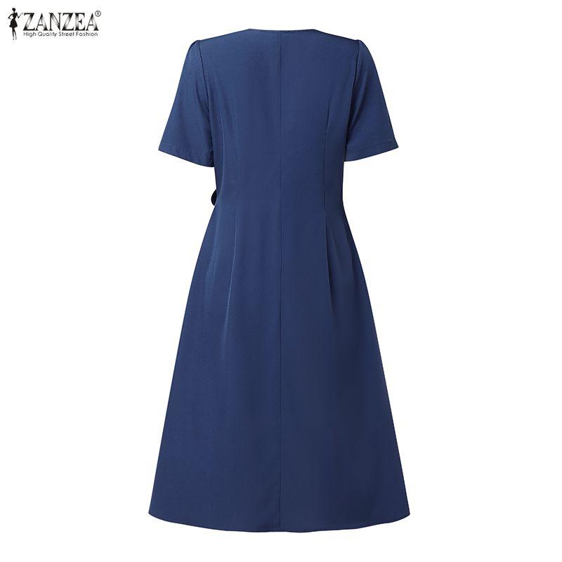 ZANZEA Elegancka damska sukienka casualowa z dekoltem w serek, krótkim rękawem, w kształcie litery A