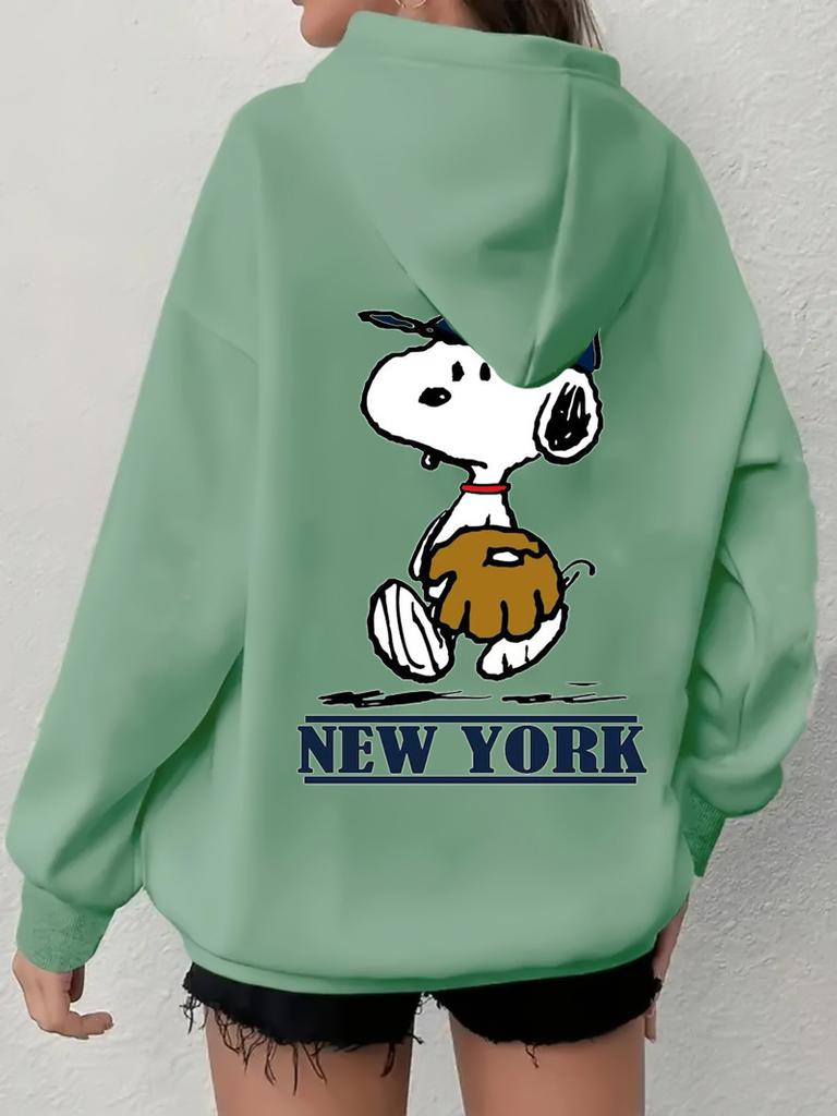 Simple Design Snoopy Printed Zipper Sweater Casual Loose Sweater Cardigan Jacket