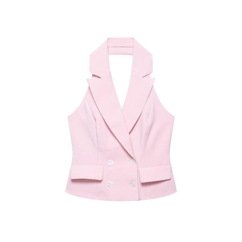 Jnleaog Autumn New Women's Clothing European and American Style Design Double Placket Hanging Collar Vest Wide Leg Pants 1608124