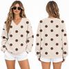 Women's Loose Fit V-Neck Sweatshirt with Polka Dot Print Casual Pullover Top for Everyday Wear