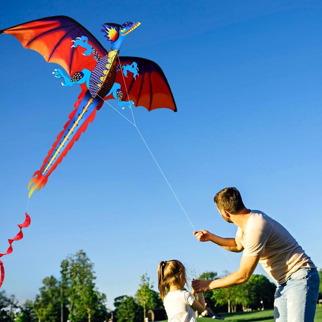 Upgrade Classical Dragon Kite, Easy to Fly for Beginners and Adults, 63-Inch Single Line with Tail