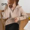 Women Sweater Coat Solid Color Lapel Long Sleeve Double Zipper Fly Design Knitting Coat Casual Commuting Style Outwear