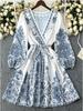 Elegant Bohemian V-Neck Long Sleeve Lantern Dress - 2025 Autumn Collection