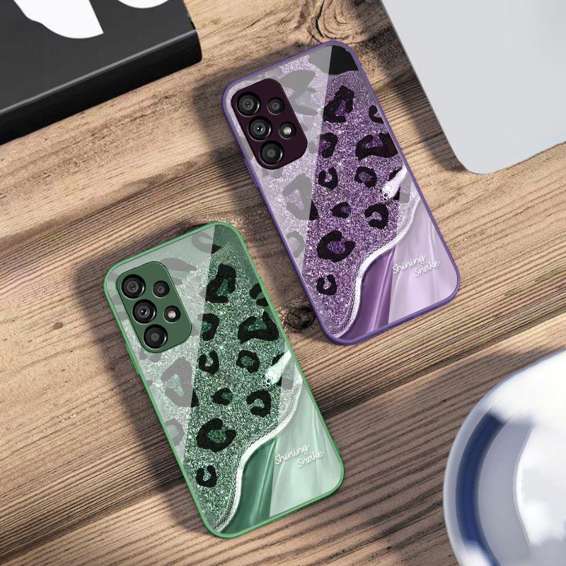 Leopard Pailletten Schlange Für Samsung Galaxy S10 4G S20 11E 30 S21 22 S24 Fe Pro S23 S25 Ultra 5G S9 Gehärtetes Glas Handyhülle