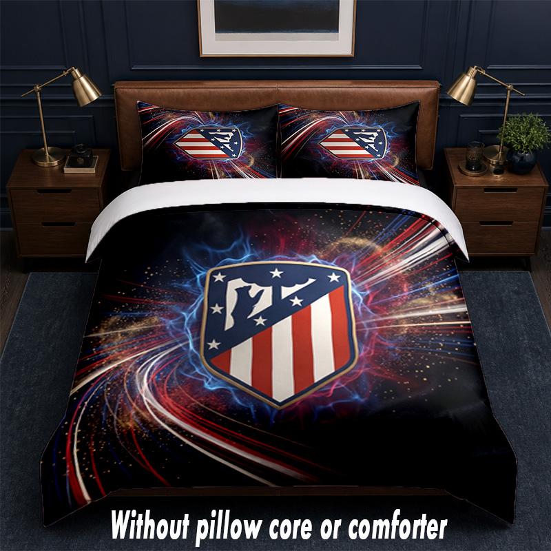 Set Biancheria da Letto Design Atletico Madrid 1 Copripiumino + 2 Federe Morbido Traspirante Biancheria da Letto per la Casa