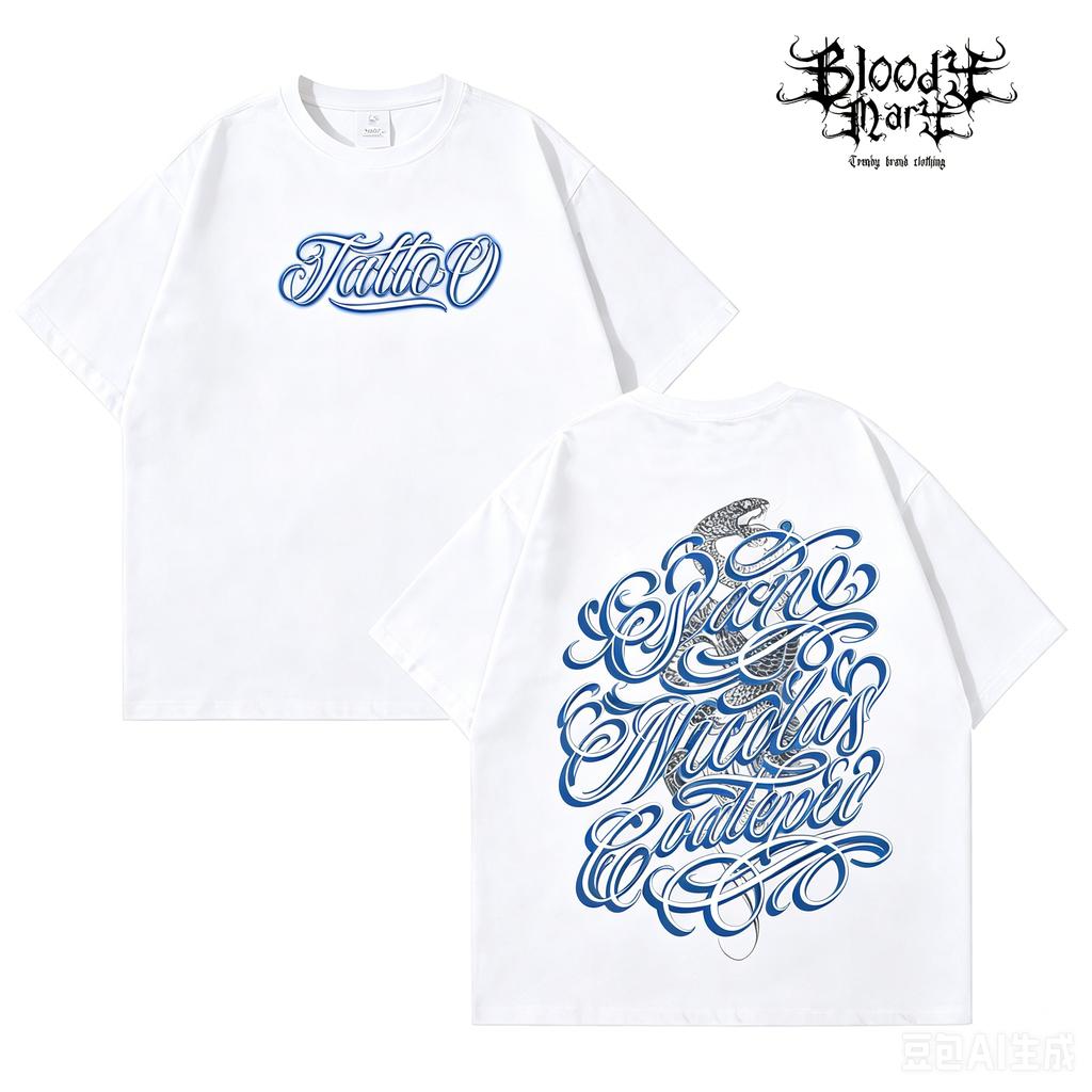AmericanStyle Street Graffiti ShortSleeved Loose Pure Cotton Heavyweight Niche HipHop Tattoo Artist Trendy Brand TShirt