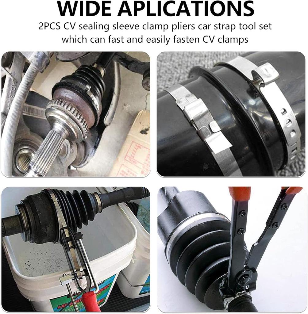 CV Joint Ear Clamp Banding Tool & Boot Crimp Pliers 2-Piece Kit 10mm Fuel, Cooling System, Vacuum Hose Clamping Set