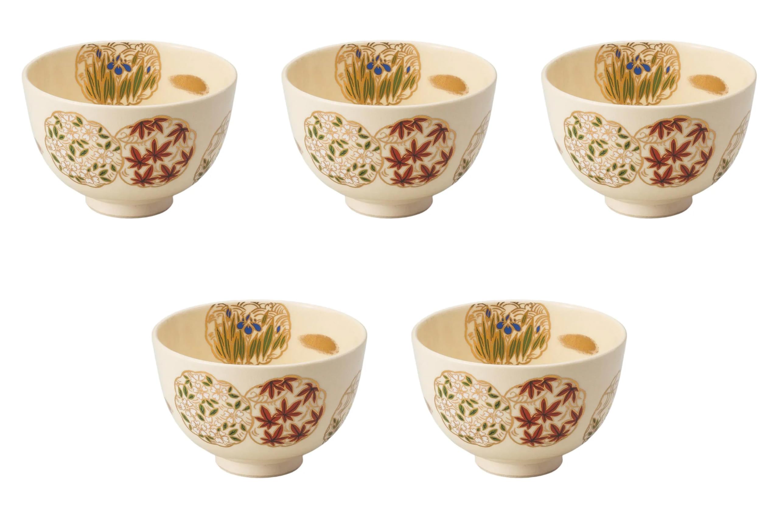 

Set of 5 Ninsei Four Seasons Flower Matcha Bowls x Matcha Bowls Setomonohonpo [12 7.5 cm]