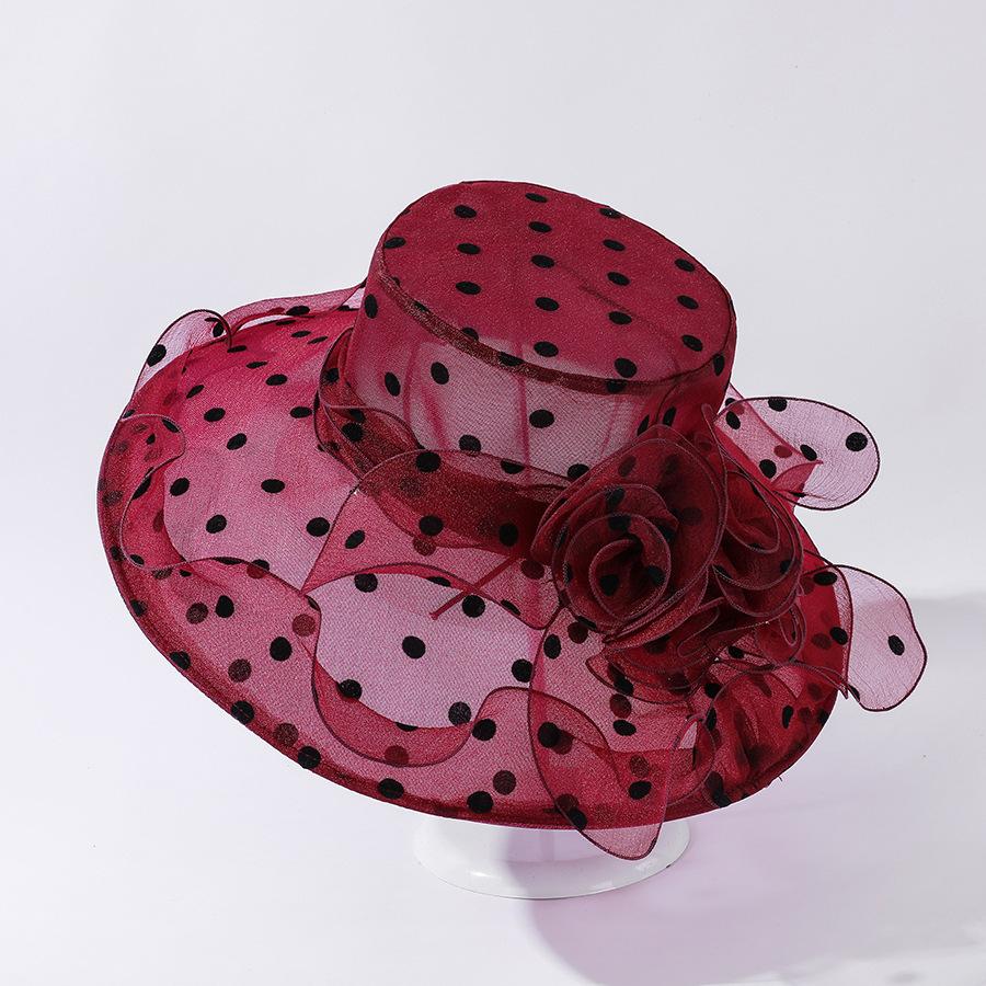 Einzigartiges Design Organza Sonnenhüte für Damen Breiter Rand Klassisch Schwarze Pünktchen Fischerhut Damen Faltbar Atmungsaktiv Strandmützen
