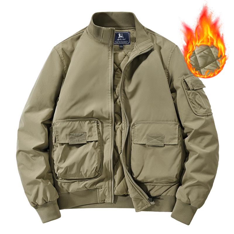 Herren Verdickte Mehrfach-Taschen Retro Baseball Workwear Jacke für Herbst und Winter