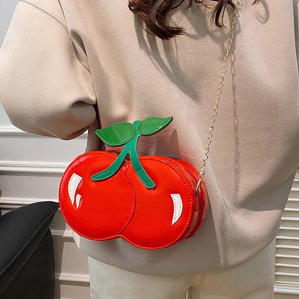 Waterproof Red Fruit Crossbody Bag Kawaii PU Shoulder Pouch Trendy Chain Cherry Shape Bag Vacation