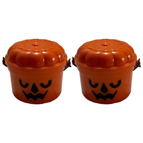 2 Pcs Halloween Boo Buckets Plastic Pumpkin Pails with Handle Portable Small Candy Bowls for Kids Trick or Treat Halloween Party Favors