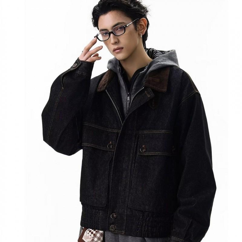Mens Oversized Washed Denim Jacket Casual Workwear Style Fall 2026 Loose Fit Black