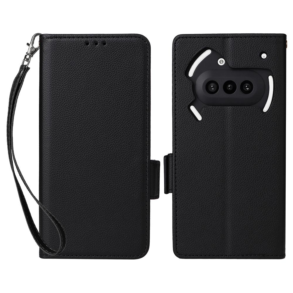 Für Nichts Telefon (3a) Hülle mit Handschlaufe Litschi-Textur PU-Leder Brieftasche Handyhülle