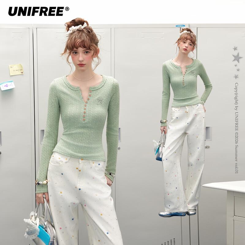 UNIFREE Retro V-Neck Slim Fit T-Shirt S зелёный