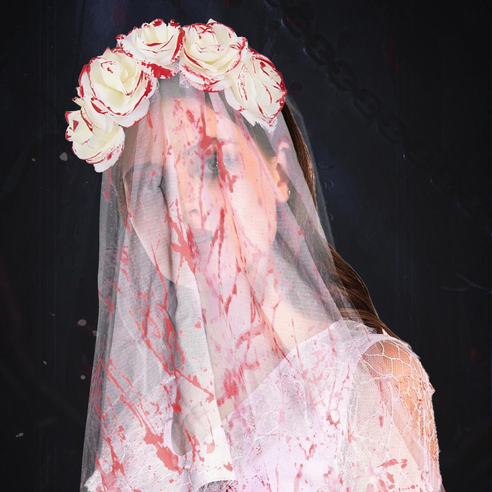 New Ghost Bride Bloodshed Headveil Hair Buckle Mask Halloween Ghost Festival Costume Accessories Party Props