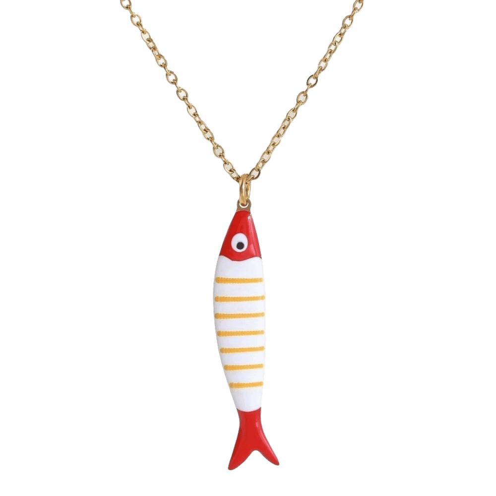 

Stainless Steel Colorful Fish Necklace Lightweight Layered Necklace Casual Outfit Red Yellow