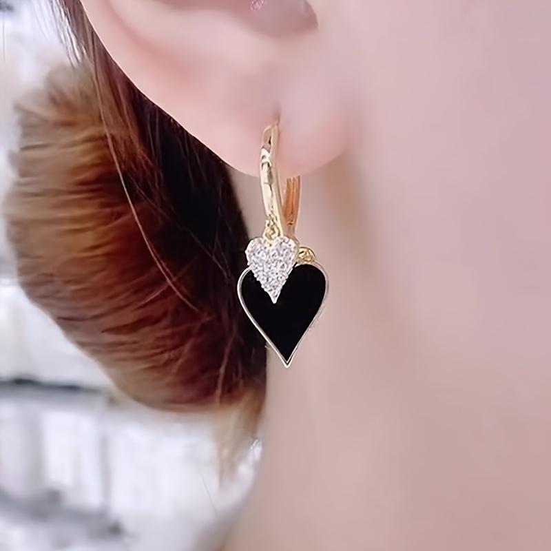 

1 Pair Elegant Heart-Shaped Design Earrings Luxurious Rhinestone Inlaid Pendant Women S Daily Holiday Wear Zircon Accessories