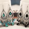 Boho feminino oco esculpido com pedra preciosa falsa borla pendente gancho brinco joia