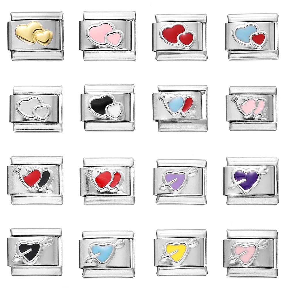 1pcs Fashion 3 Styles Heart Love Charms Italian Links Fit 9mm Bracelet Stainless Steel DIY Making Women Jewelry