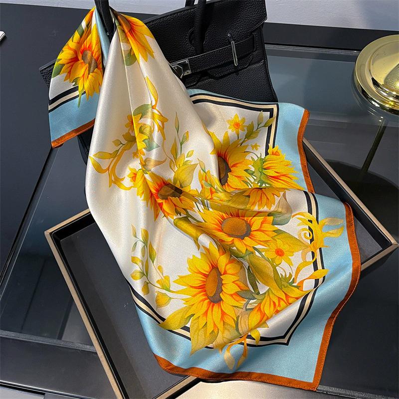 53cm Square Scarf 100% Pure Real Silk Scarves for Women Foulard Fashion 2025 Floral Brand Print Shawls Hijab Bandana Headband